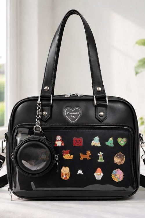 Large White Ita Messenger Bag with Clear Window for Plushies and Pins