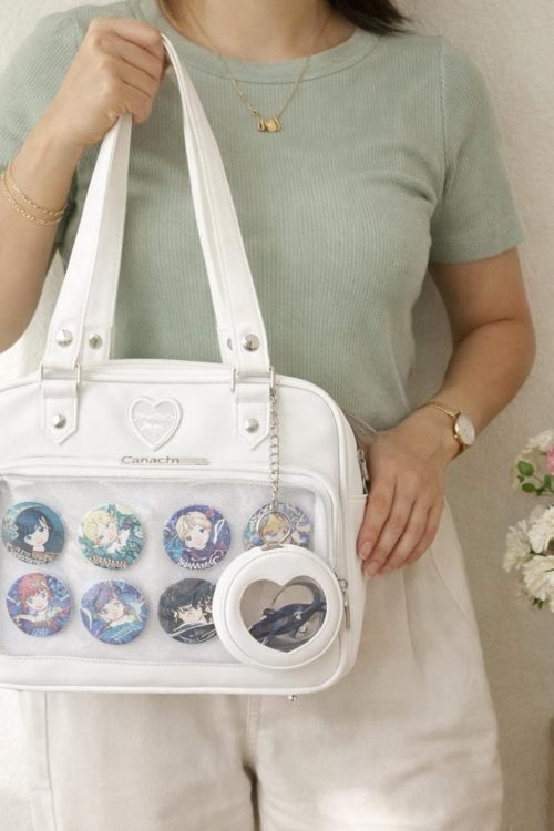 Large White Ita Messenger Bag with Clear Window for Plushies and Pins
