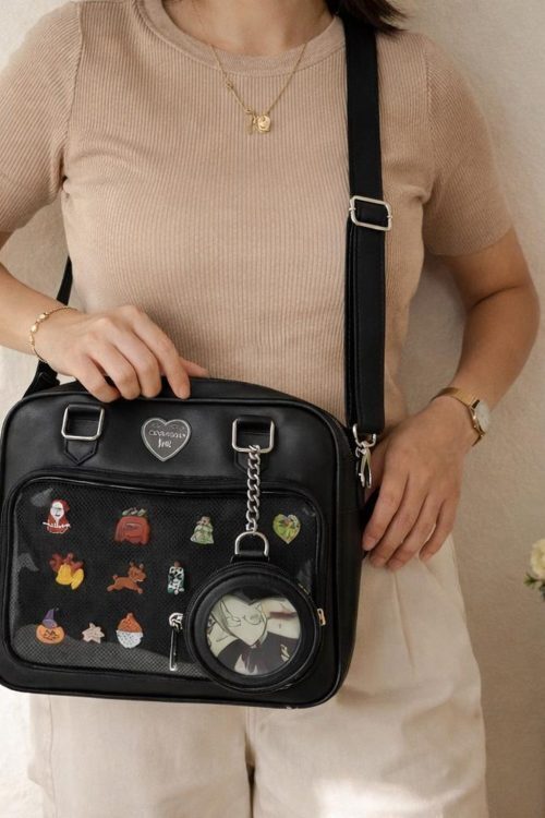 Large White Ita Messenger Bag with Clear Window for Plushies and Pins