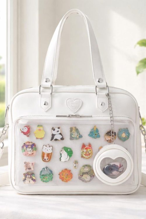Large White Ita Messenger Bag with Clear Window for Plushies and Pins