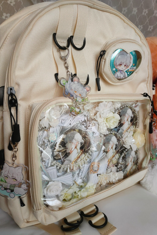 Large White Kawaii Ita Backpack with Clear Window and Included Insert for Pin Display