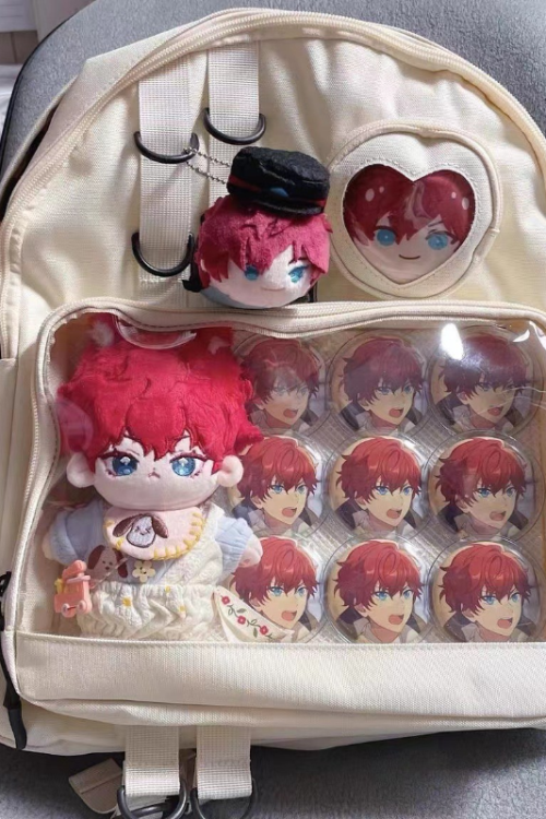 Large White Kawaii Ita Backpack with Clear Window and Included Insert for Pin Display
