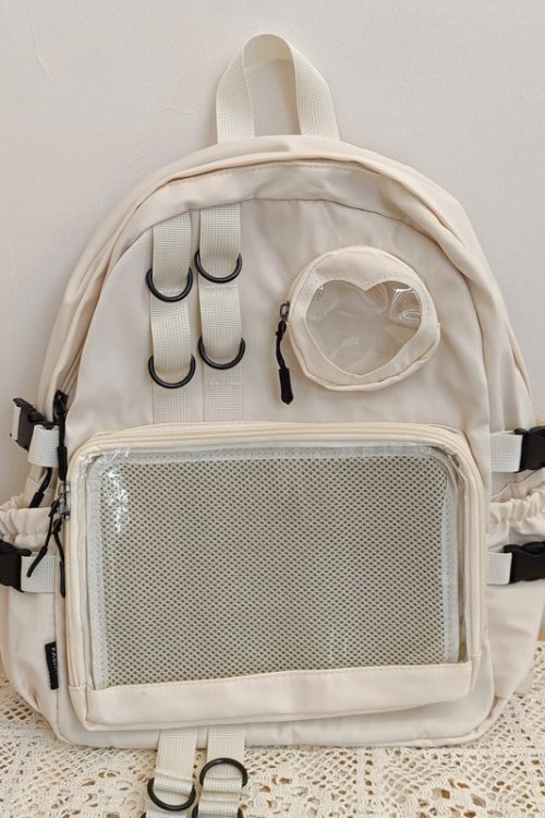 Large White Kawaii Ita Backpack with Clear Window and Included Insert for Pin Display