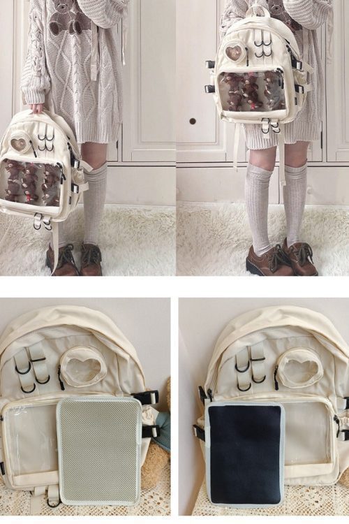 Large White Kawaii Ita Backpack with Clear Window and Included Insert for Pin Display