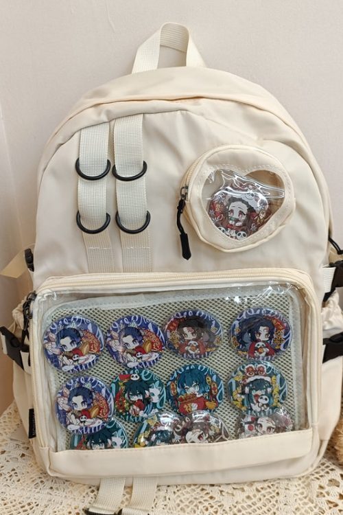 Large White Kawaii Ita Backpack with Clear Window and Included Insert for Pin Display