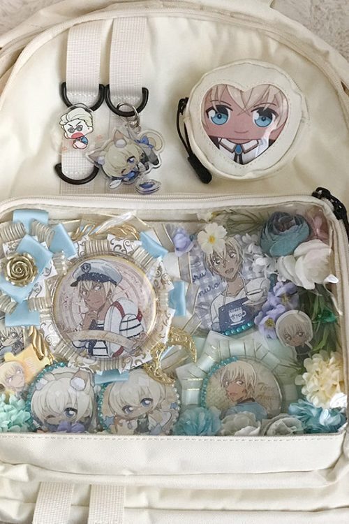 Large White Kawaii Ita Backpack with Clear Window and Included Insert for Pin Display