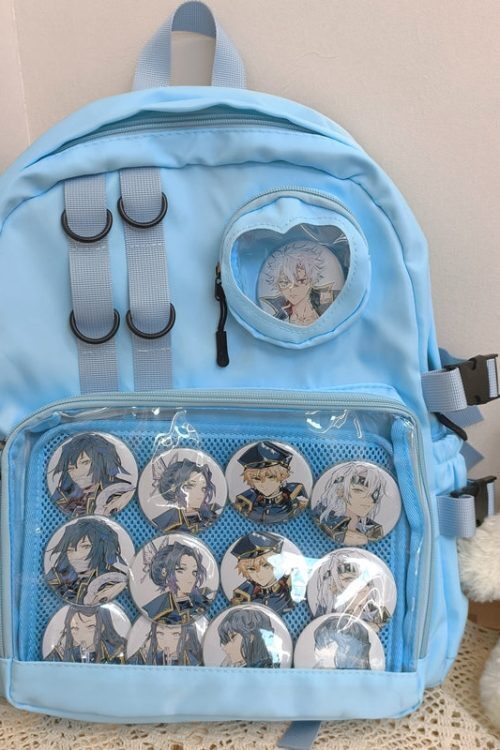 Large White Kawaii Ita Backpack with Clear Window and Included Insert for Pin Display