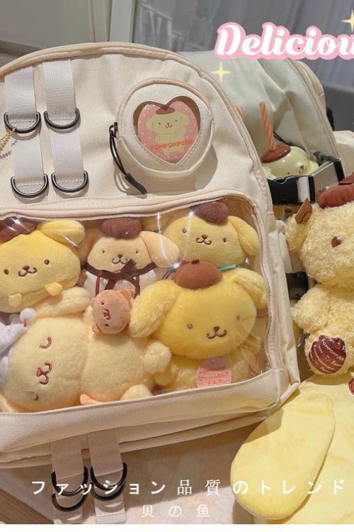 Large White Kawaii Ita Backpack with Clear Window and Included Insert for Pin Display