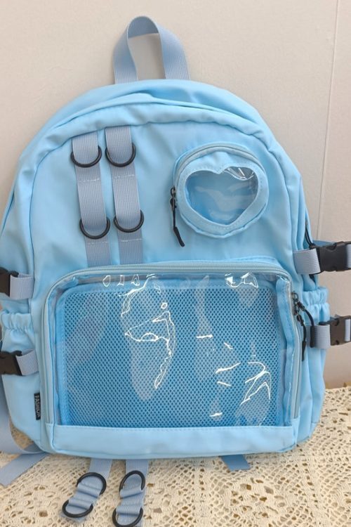 Large White Kawaii Ita Backpack with Clear Window and Included Insert for Pin Display