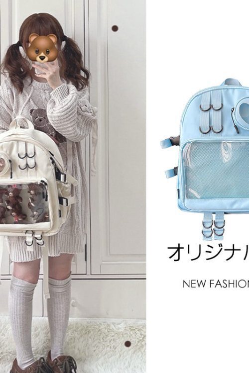 Large White Kawaii Ita Backpack with Clear Window and Included Insert for Pin Display