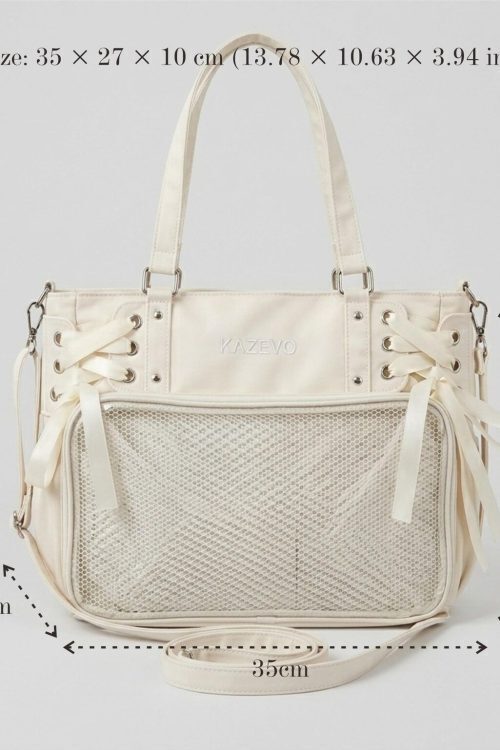 Large White Kawaii Y2K Ita Backpack with Clear Window for Plushies and Pins