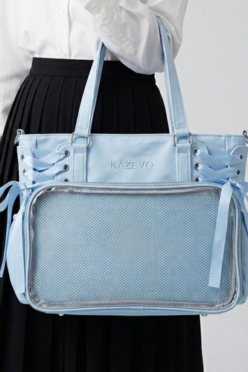 Large White Kawaii Y2K Ita Backpack with Clear Window for Plushies and Pins