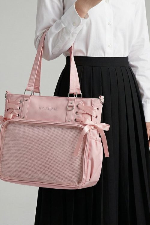 Large White Kawaii Y2K Ita Backpack with Clear Window for Plushies and Pins