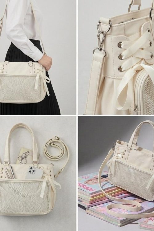 Large White Kawaii Y2K Ita Backpack with Clear Window for Plushies and Pins