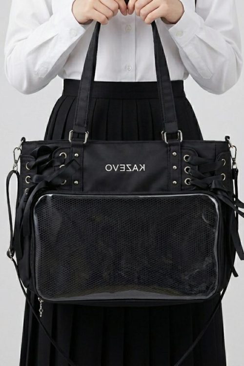 Large White Kawaii Y2K Ita Backpack with Clear Window for Plushies and Pins