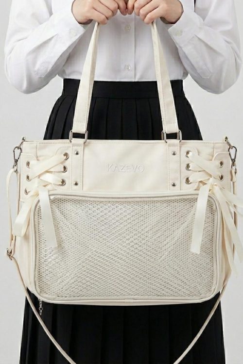 Large White Kawaii Y2K Ita Backpack with Clear Window for Plushies and Pins