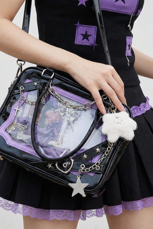 Large Y2K Gothic Convertible Ita Bag with Clear Window for Pin Display