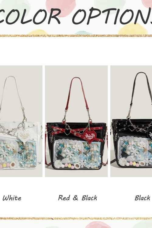 Large Y2K Gothic Ita Shoulder Bag with Clear Window for Pin Display