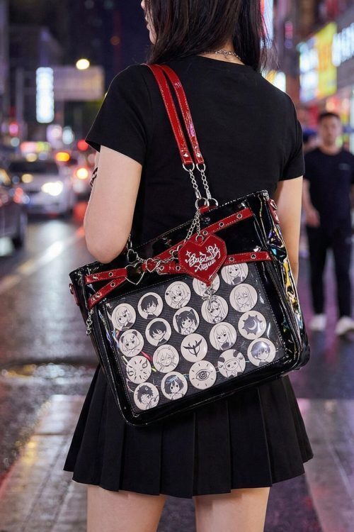 Large Y2K Gothic Ita Shoulder Bag with Clear Window for Pin Display