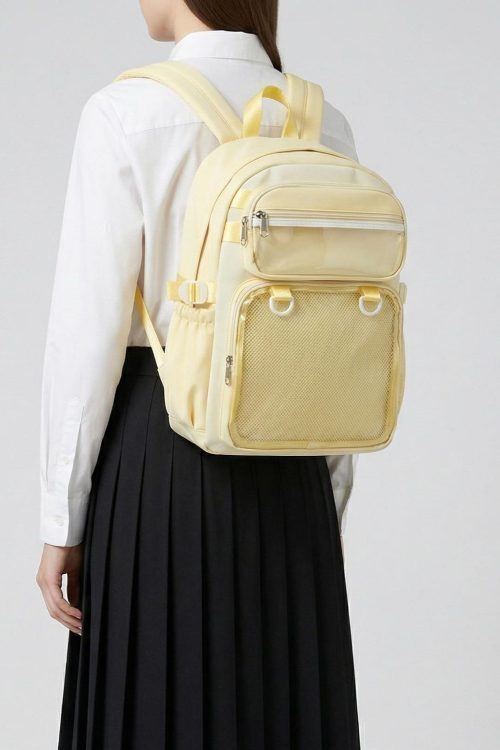 Large Yellow Kawaii Y2K Ita Backpack with Clear Window for Photocards and Pins