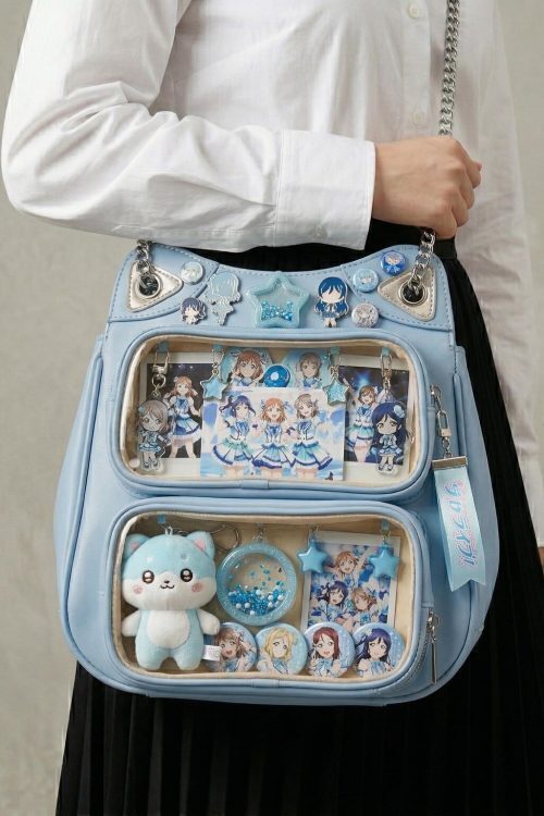 Large Yellow Kawaii Y2K Ita Backpack with Clear Window for Photocards and Pins