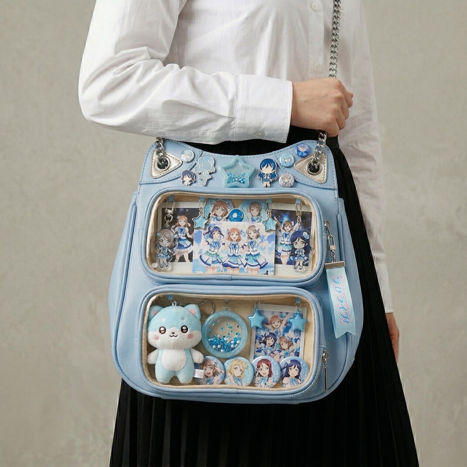 Large Yellow Kawaii Y2K Ita Backpack with Clear Window for Photocards and Pins Large Yellow Kawaii Y2K Ita Backpack with Clear Window for Photocards and Pins