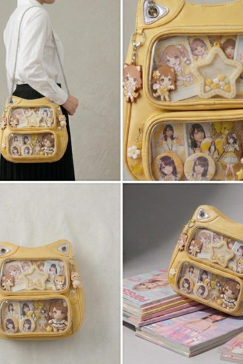 Large Yellow Kawaii Y2K Ita Backpack with Clear Window for Photocards and Pins