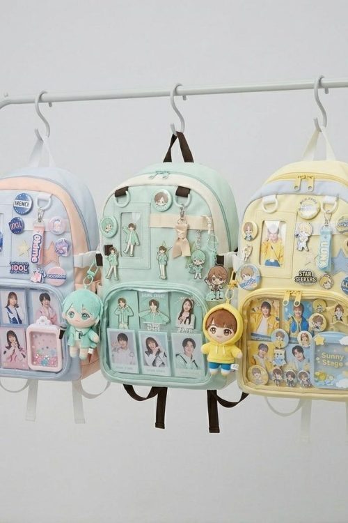 Large Yellow Kawaii Y2K Ita Backpack with Clear Window for Photocards and Pins
