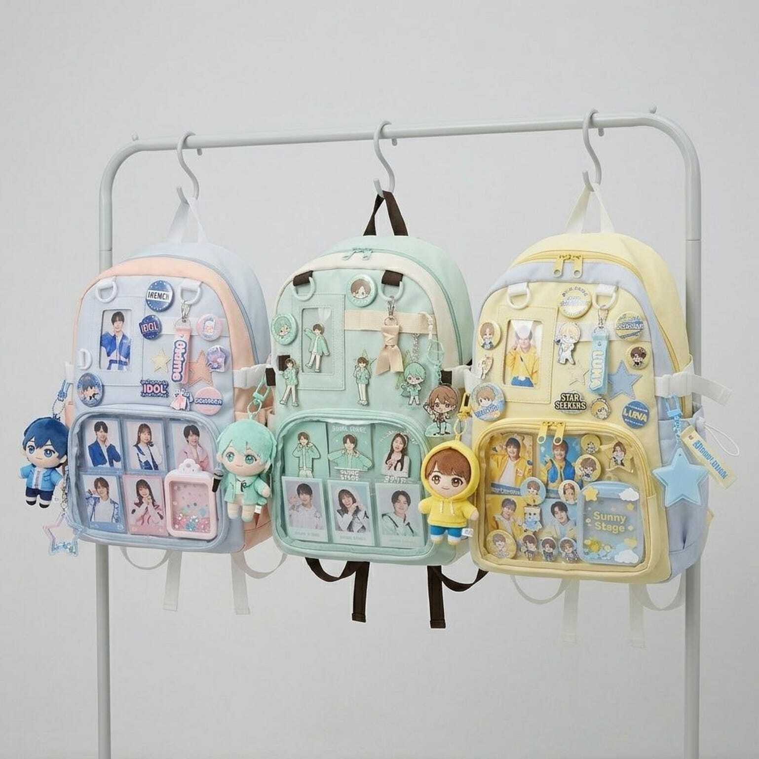 Large Yellow Kawaii Y2K Ita Backpack with Clear Window for Photocards and Pins Large Yellow Kawaii Y2K Ita Backpack with Clear Window for Photocards and Pins