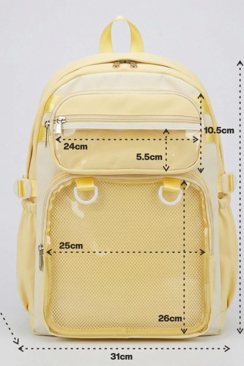 Large Yellow Kawaii Y2K Ita Backpack with Clear Window for Photocards and Pins
