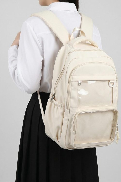 Large Yellow Kawaii Y2K Ita Backpack with Clear Window for Photocards and Pins