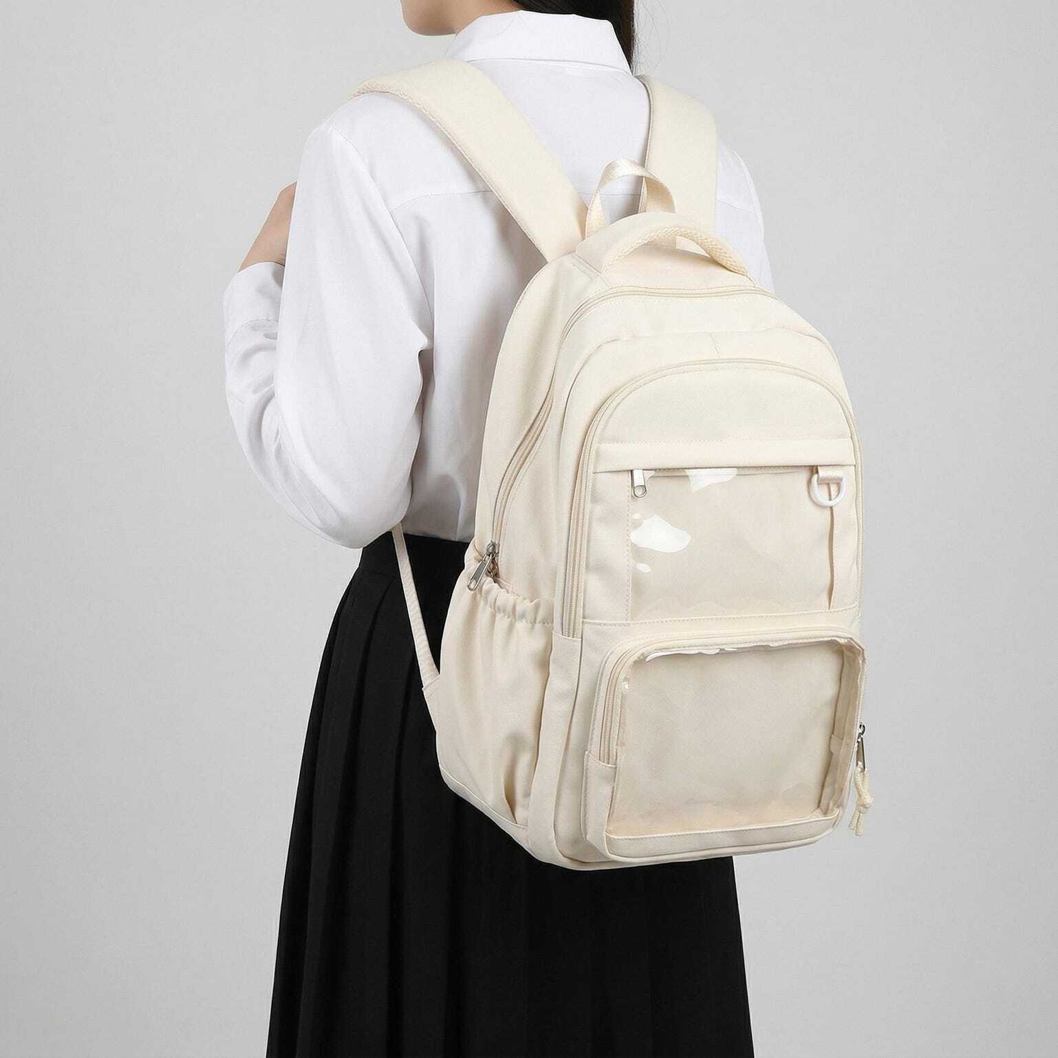 Large Yellow Kawaii Y2K Ita Backpack with Clear Window for Photocards and Pins Large Yellow Kawaii Y2K Ita Backpack with Clear Window for Photocards and Pins