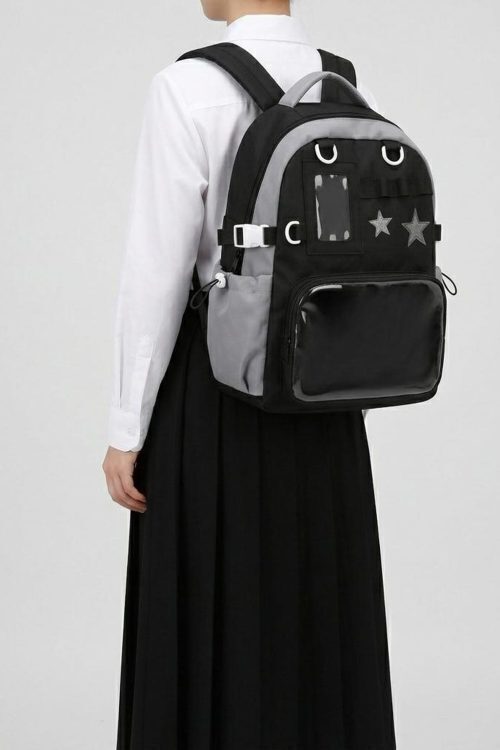 Large Yellow Kawaii Y2K Ita Backpack with Clear Window for Photocards and Pins