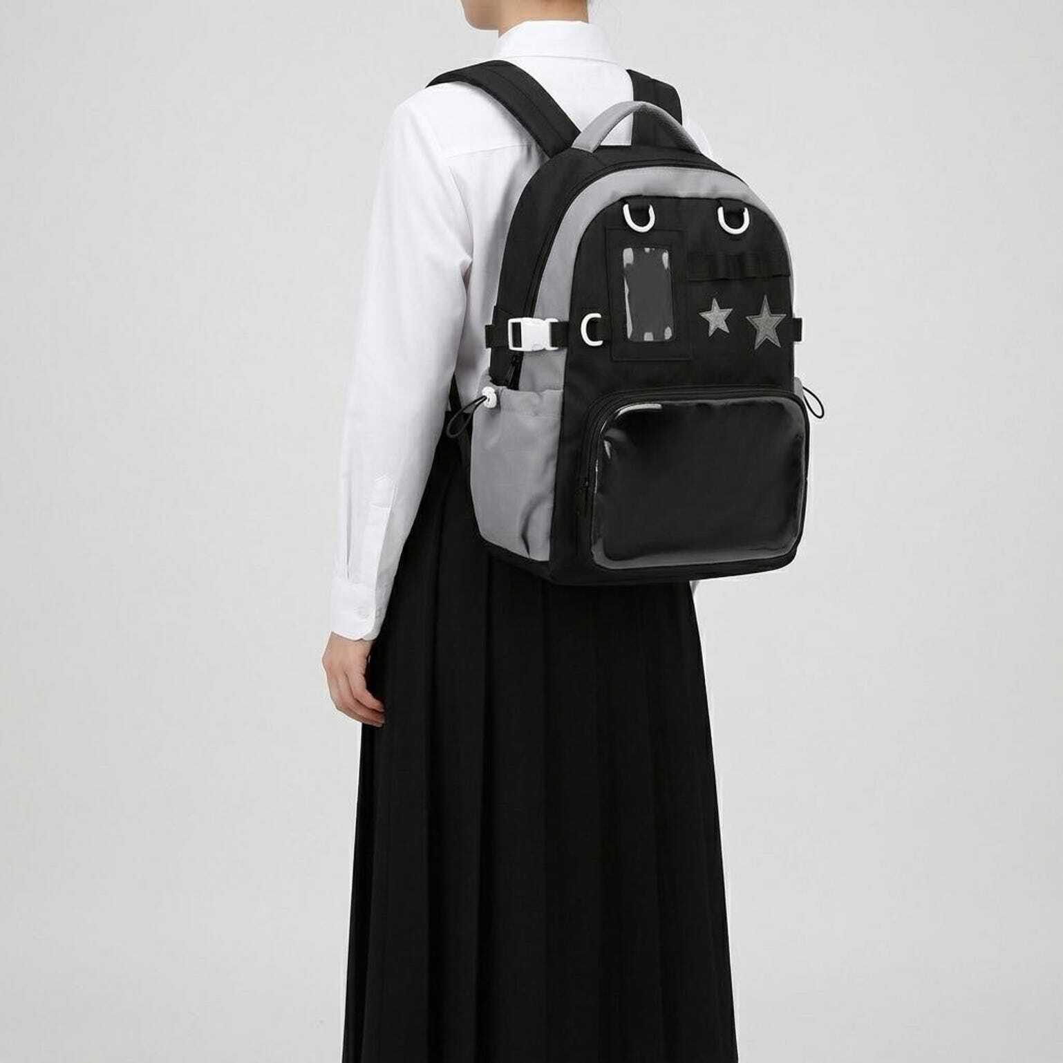 Large Yellow Kawaii Y2K Ita Backpack with Clear Window for Photocards and Pins Large Yellow Kawaii Y2K Ita Backpack with Clear Window for Photocards and Pins