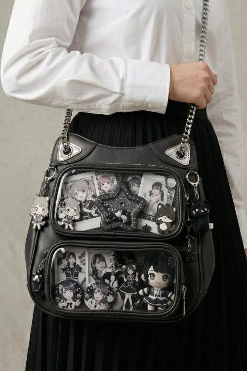 Large Yellow Kawaii Y2K Ita Backpack with Clear Window for Photocards and Pins