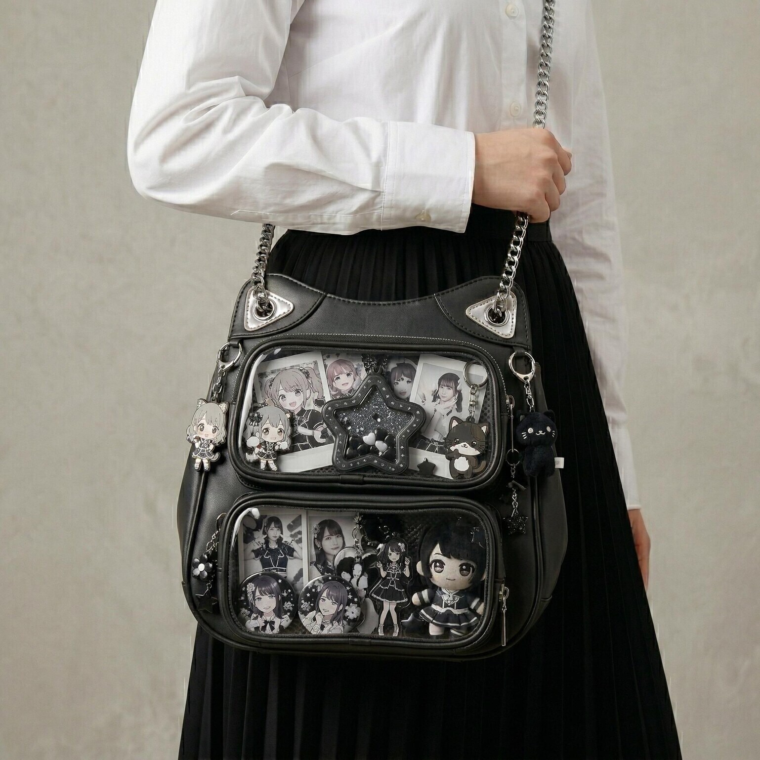 Large Yellow Kawaii Y2K Ita Backpack with Clear Window for Photocards and Pins Large Yellow Kawaii Y2K Ita Backpack with Clear Window for Photocards and Pins