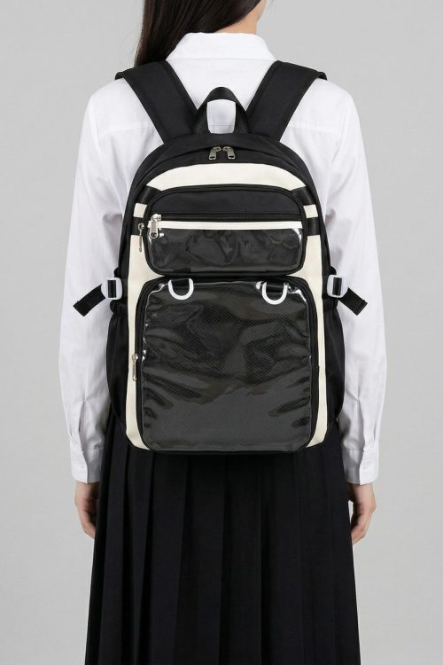 Large Yellow Kawaii Y2K Ita Backpack with Clear Window for Photocards and Pins