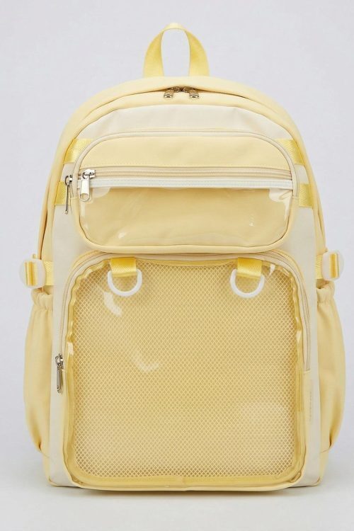 Large Yellow Kawaii Y2K Ita Backpack with Clear Window for Photocards and Pins