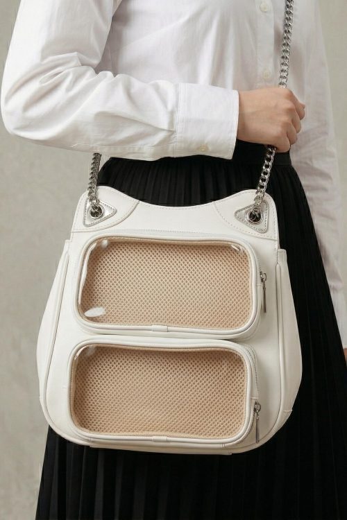 Large Yellow Kawaii Y2K Ita Backpack with Clear Window for Photocards and Pins