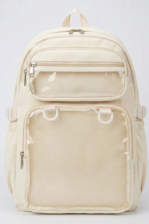 Large Yellow Kawaii Y2K Ita Backpack with Clear Window for Photocards and Pins