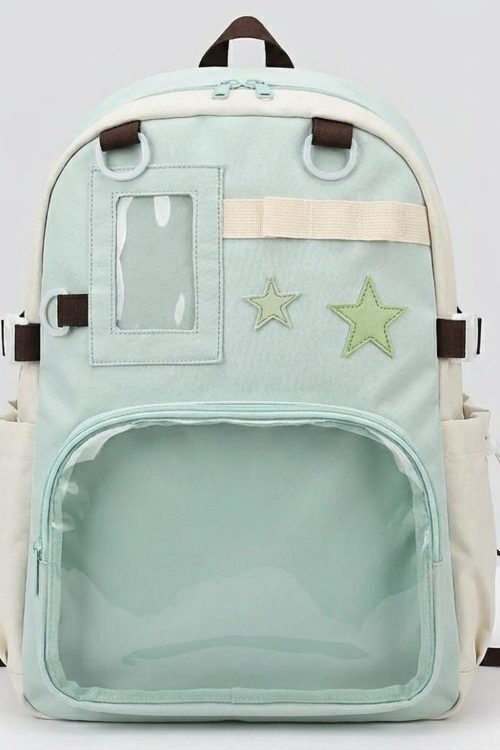 Large Yellow Kawaii Y2K Ita Backpack with Clear Window for Photocards and Pins