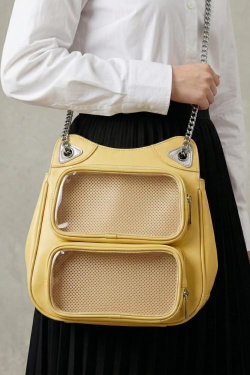 Large Yellow Kawaii Y2K Ita Backpack with Clear Window for Photocards and Pins