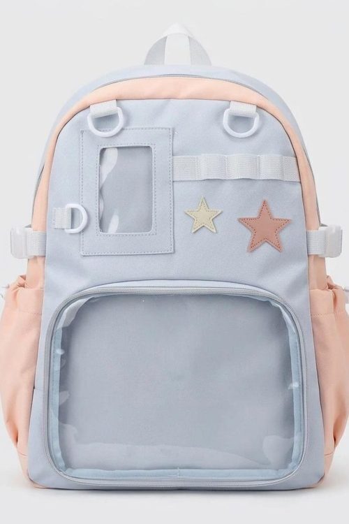 Large Yellow Kawaii Y2K Ita Backpack with Clear Window for Photocards and Pins