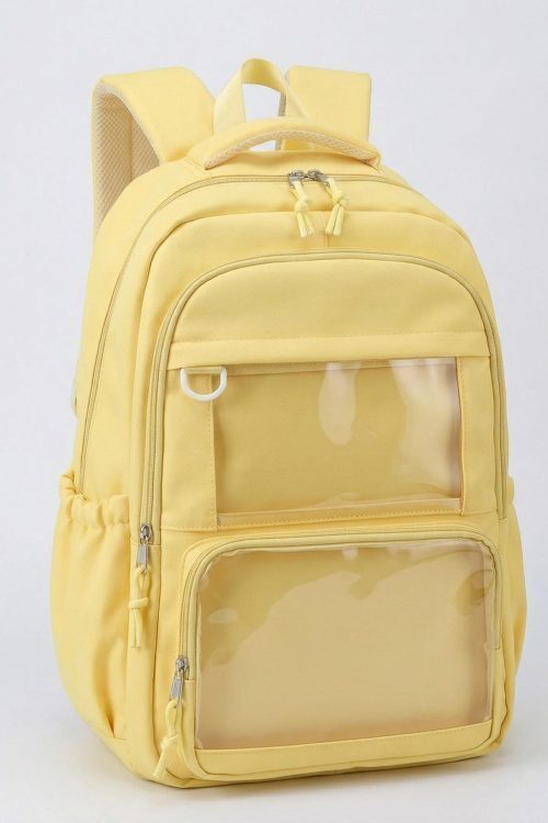 Large Yellow Kawaii Y2K Ita Backpack with Clear Window for Photocards and Pins