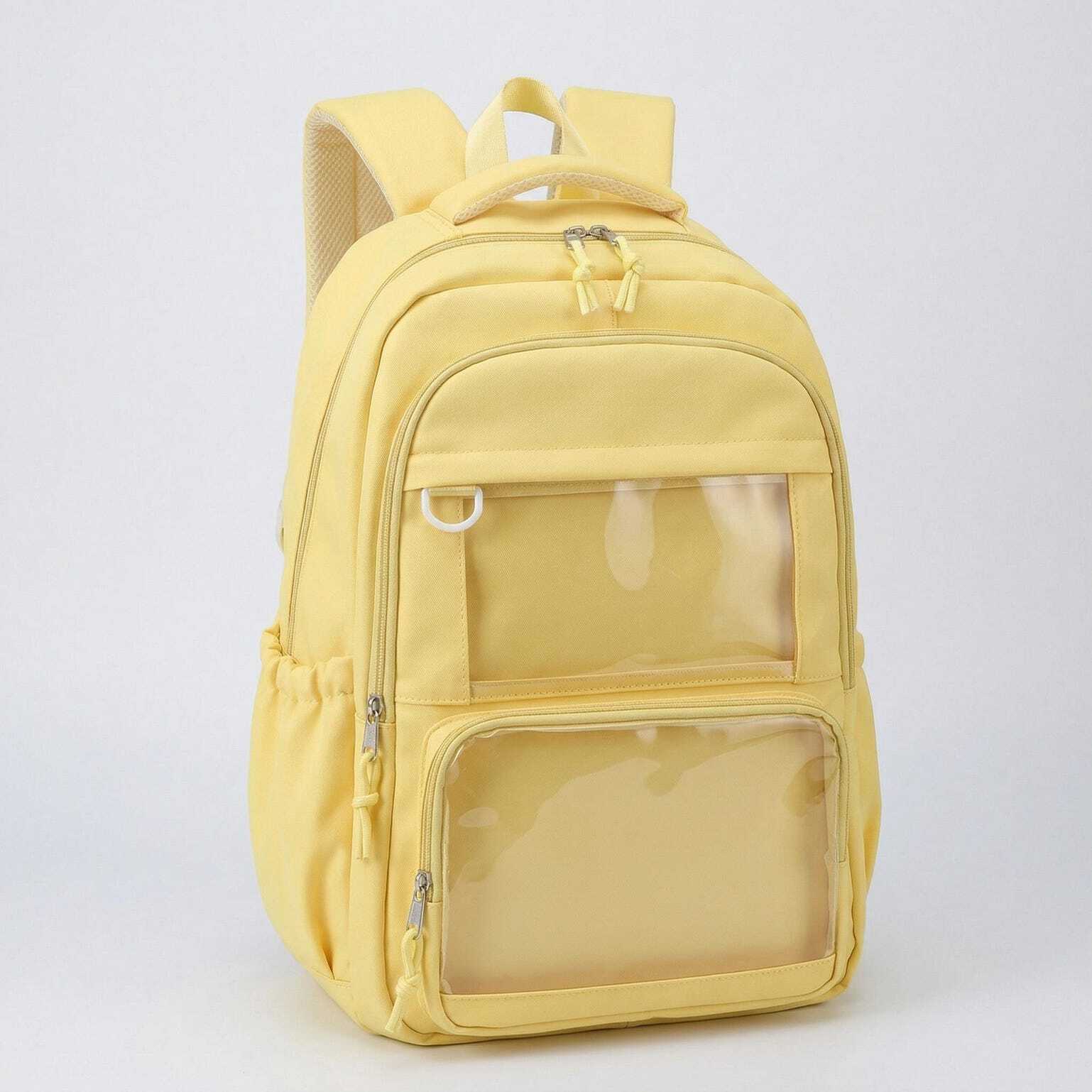 Large Yellow Kawaii Y2K Ita Backpack with Clear Window for Photocards and Pins Large Yellow Kawaii Y2K Ita Backpack with Clear Window for Photocards and Pins