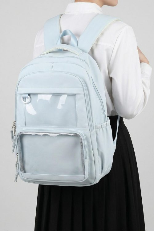 Large Yellow Kawaii Y2K Ita Backpack with Clear Window for Photocards and Pins