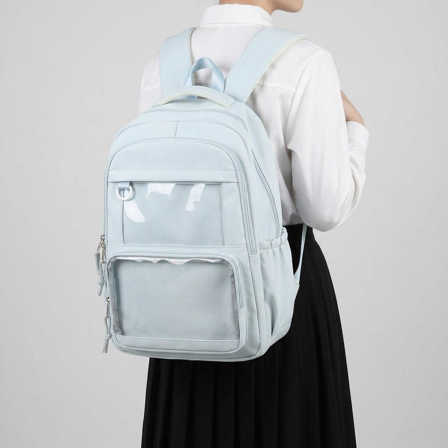 Large Yellow Kawaii Y2K Ita Backpack with Clear Window for Photocards and Pins Large Yellow Kawaii Y2K Ita Backpack with Clear Window for Photocards and Pins