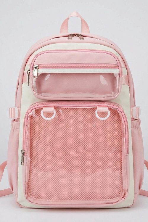 Large Yellow Kawaii Y2K Ita Backpack with Clear Window for Photocards and Pins