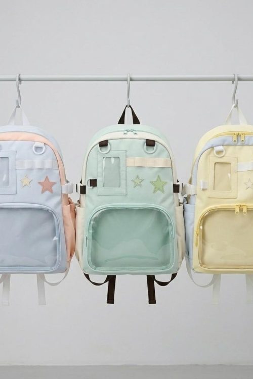 Large Yellow Kawaii Y2K Ita Backpack with Clear Window for Photocards and Pins