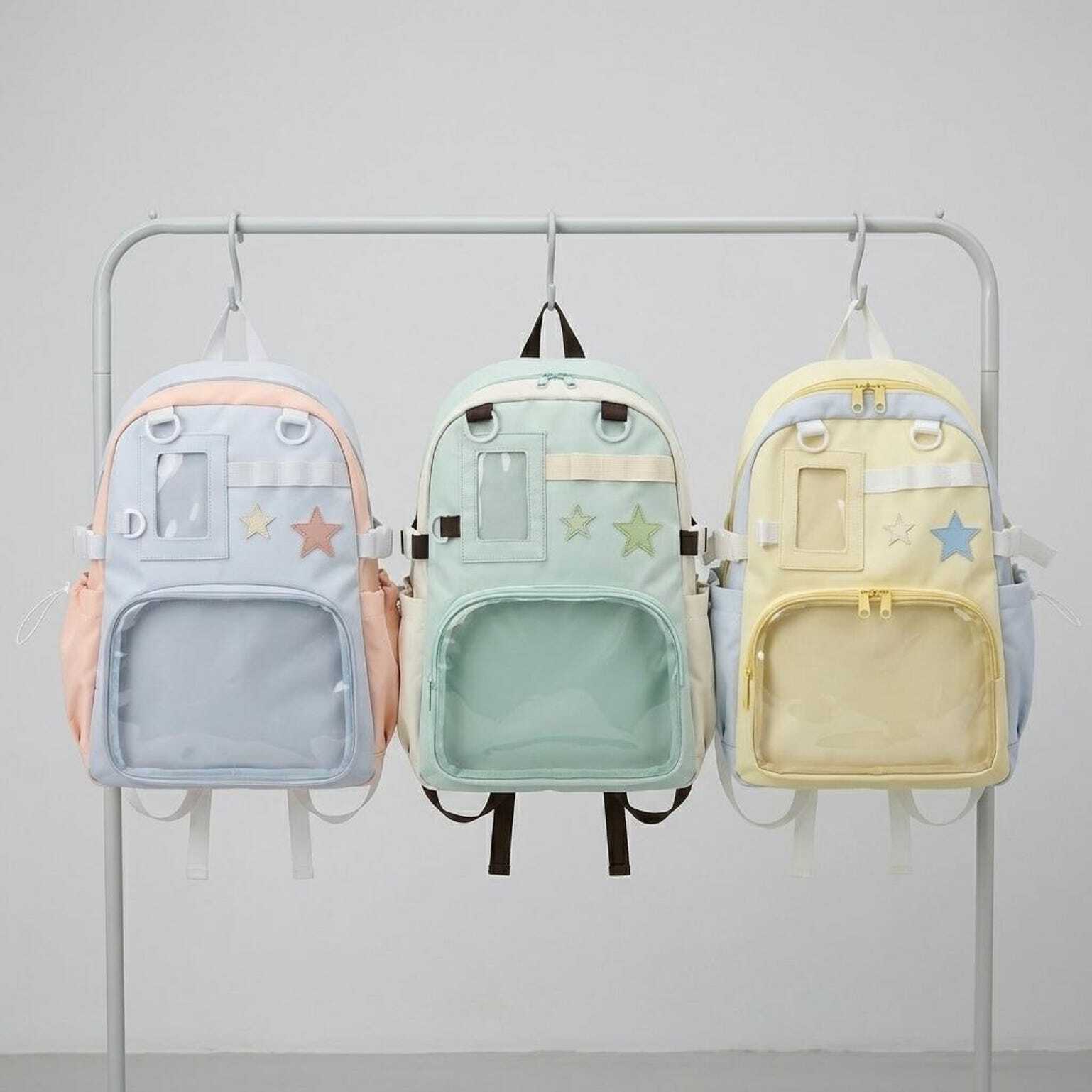 Large Yellow Kawaii Y2K Ita Backpack with Clear Window for Photocards and Pins Large Yellow Kawaii Y2K Ita Backpack with Clear Window for Photocards and Pins